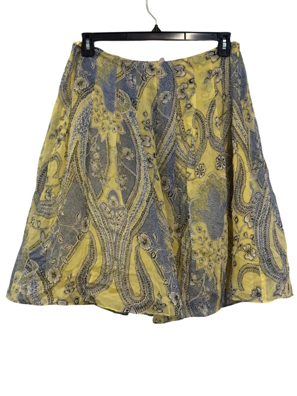 Anne Klein Womens Yellow & Blue Paisley Silk Blend A-Line Skirt Size 12P